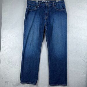 Eddie Bauer Men Jeans Size 36X32 Wide Leg 100% Cotton Mid Rise Medium Wash Blue